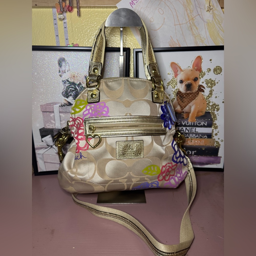 Coach Poppy Signature C Multicolor Floral Zipper Pocket Crossbody Shoulder Bag - Picture 1 of 9